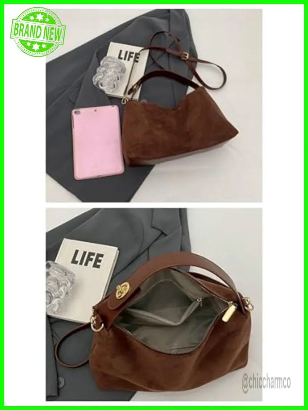 Faux Suede Slouchy Hobo Bag Crossbody Shoulder Satchel Tote Purse